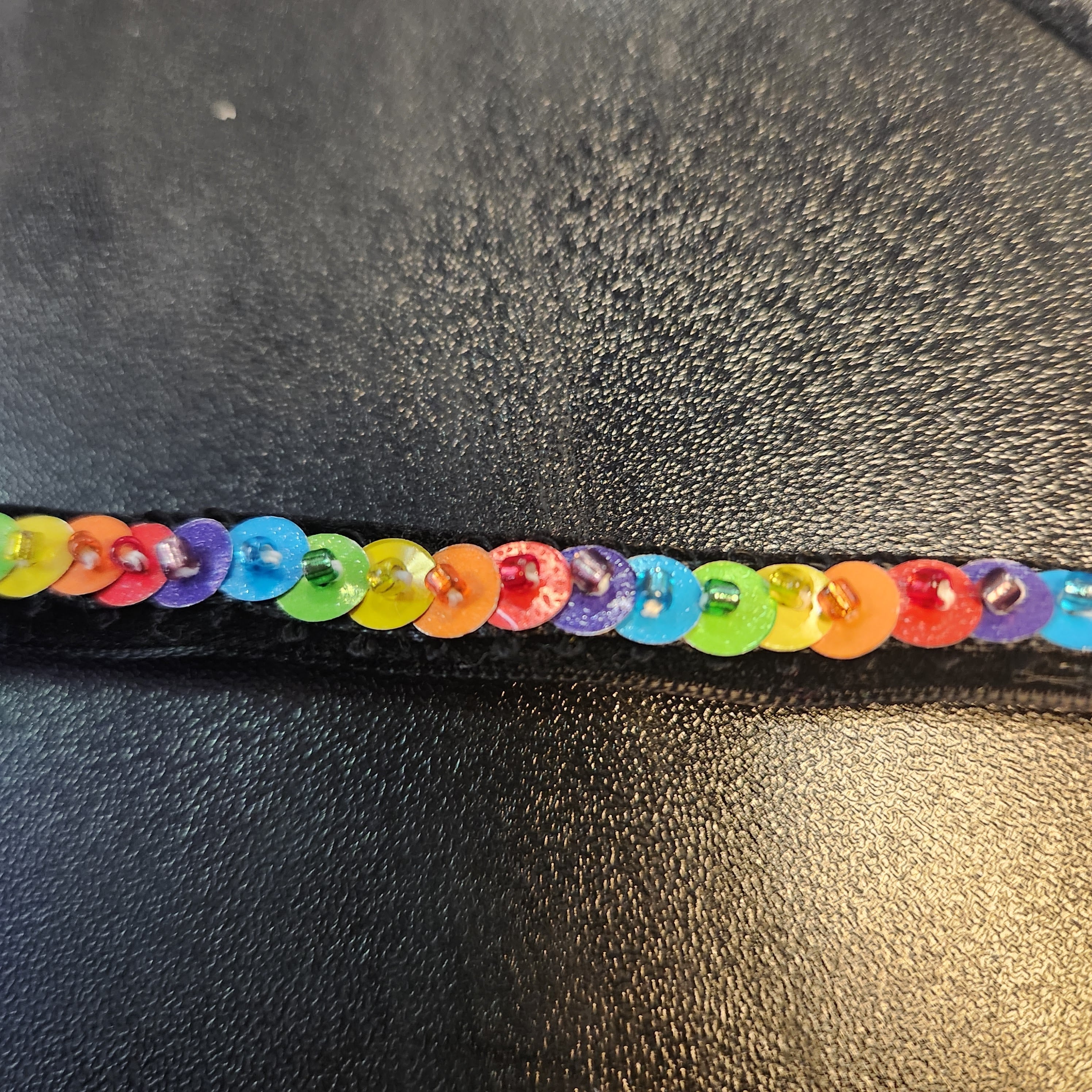 Ribbon Chokers with Handmade Sequins Rainbow on Black