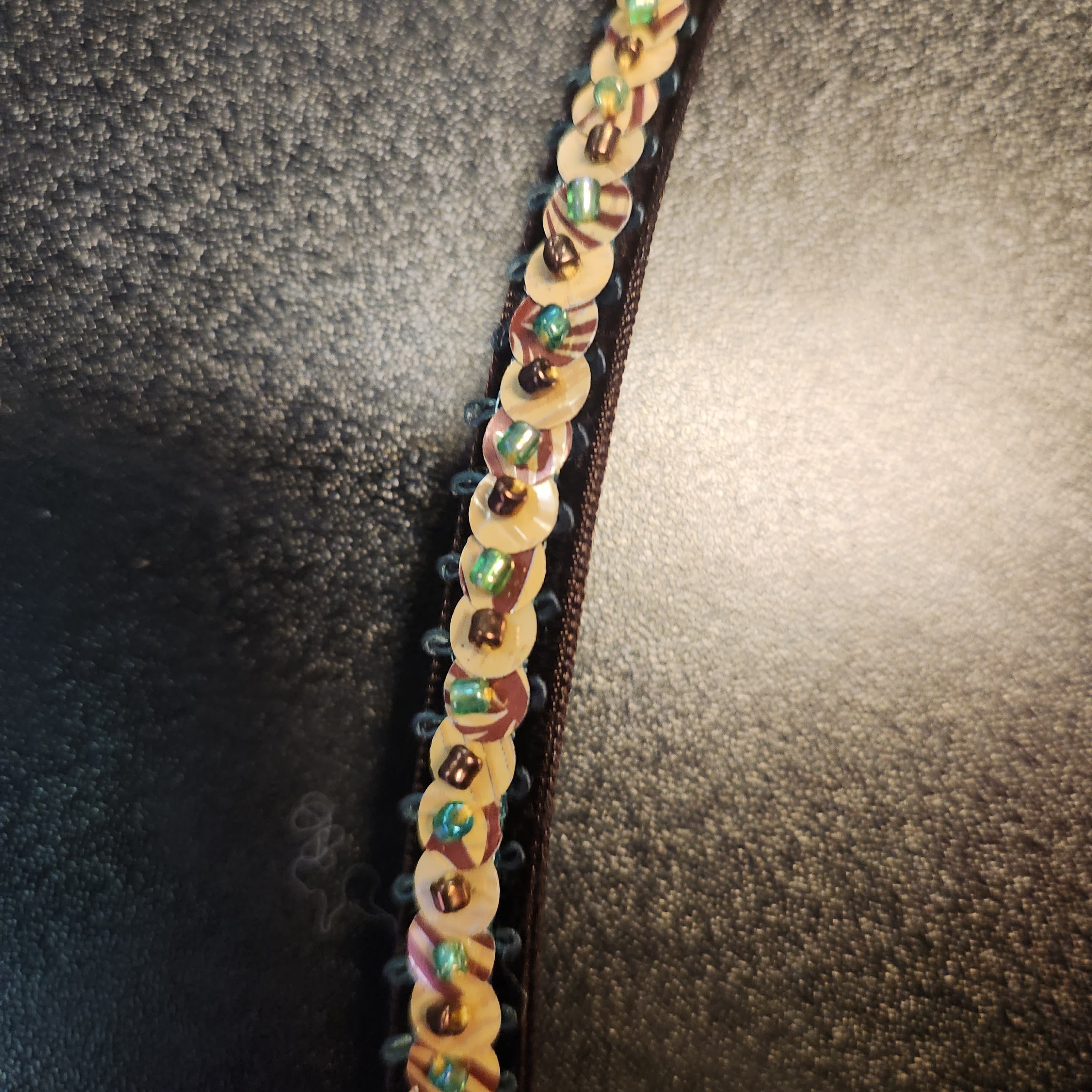 Ribbon Chokers with Handmade Sequins Green and Brown