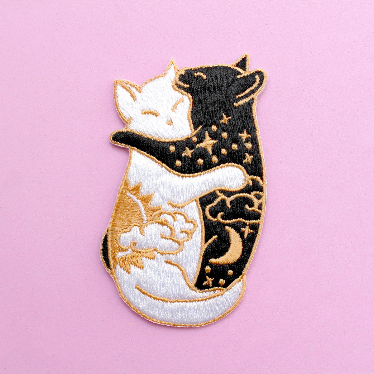 Day and Night Hugging Cats Iron-on Patch