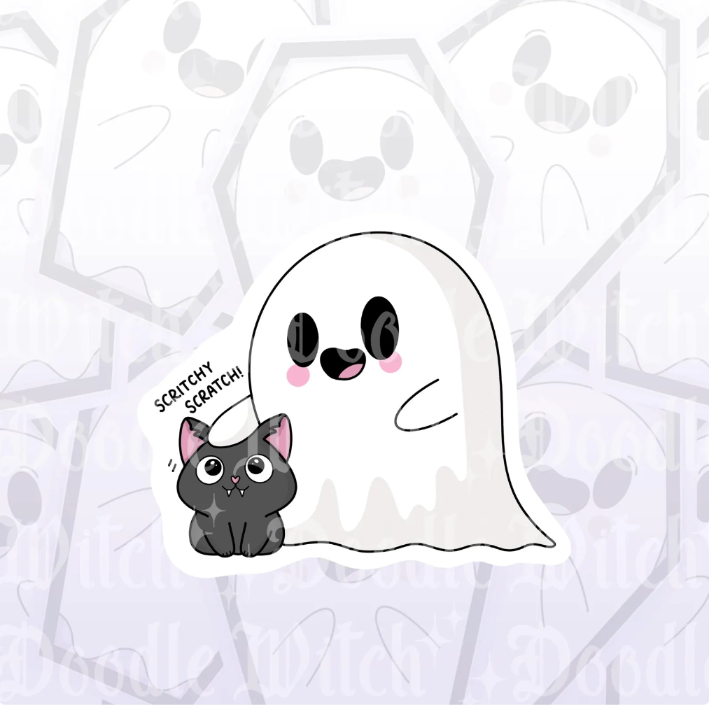 Scritch Scract Cat, Ghost Sticker, Cat Lover Gift