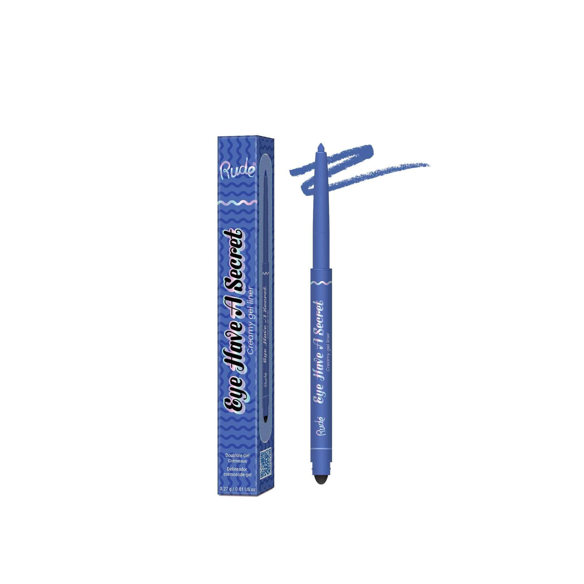 Blue eyeliner pencil with packaging on a white background