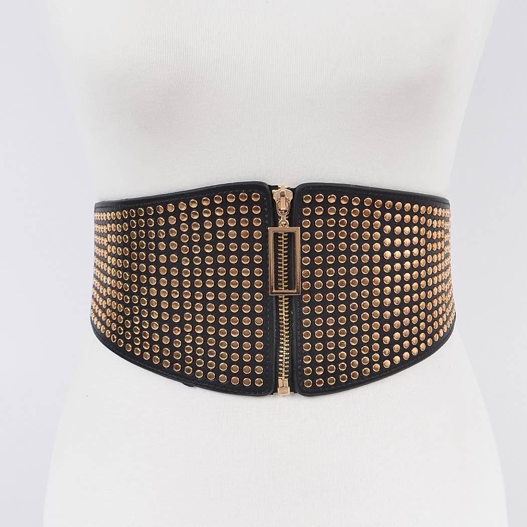 Studded Elastic Zipper Belt