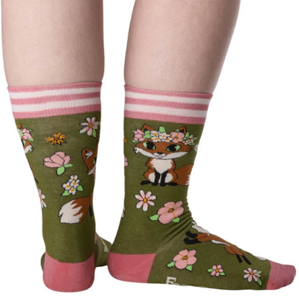 Floral Foxes Crew Socks