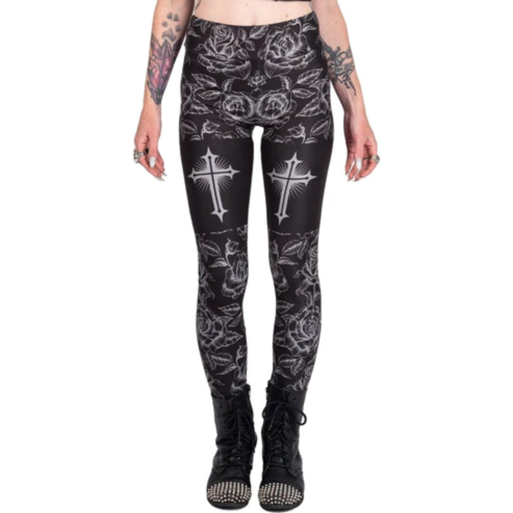 Gothic Rose Cross High Waist Leggings