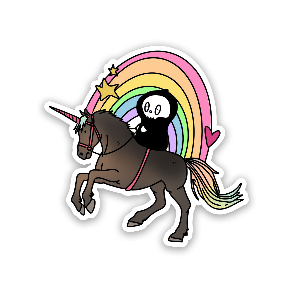 Grim Reaper Astride Unicorn Sticker