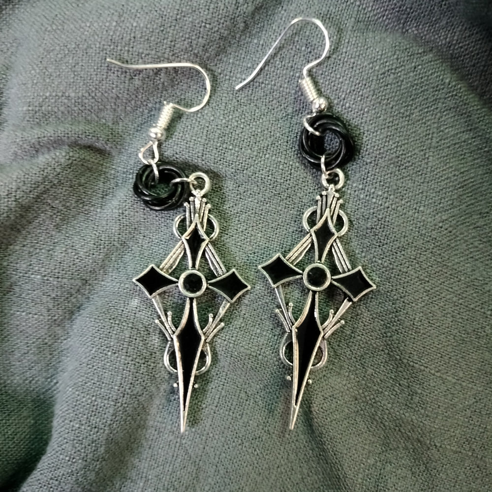 Handmade Gothic Cross Earrings Silver & Black