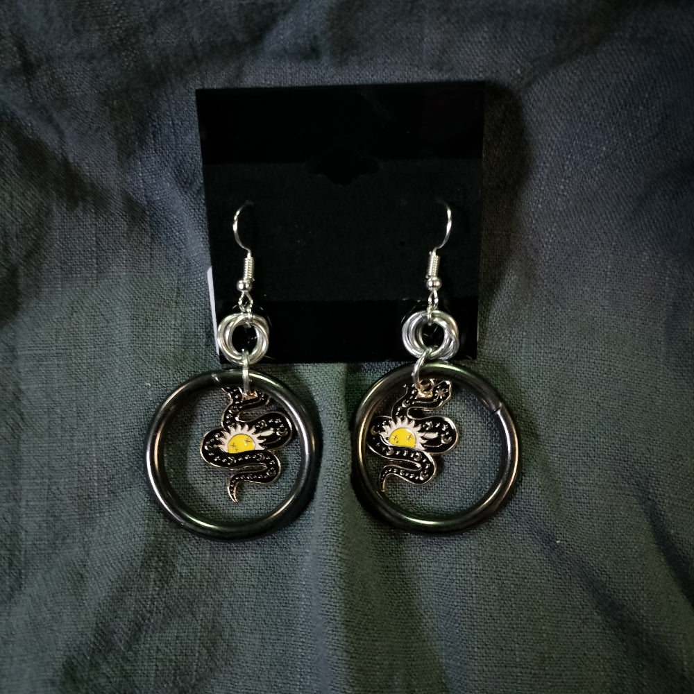 Handmade Earrings Ring and Charm Two Headed Snake