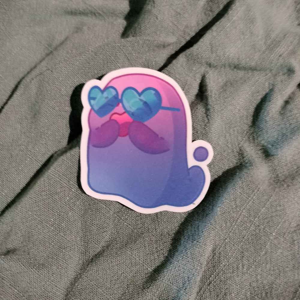 Gradient sticker with heart design on a textured gray background