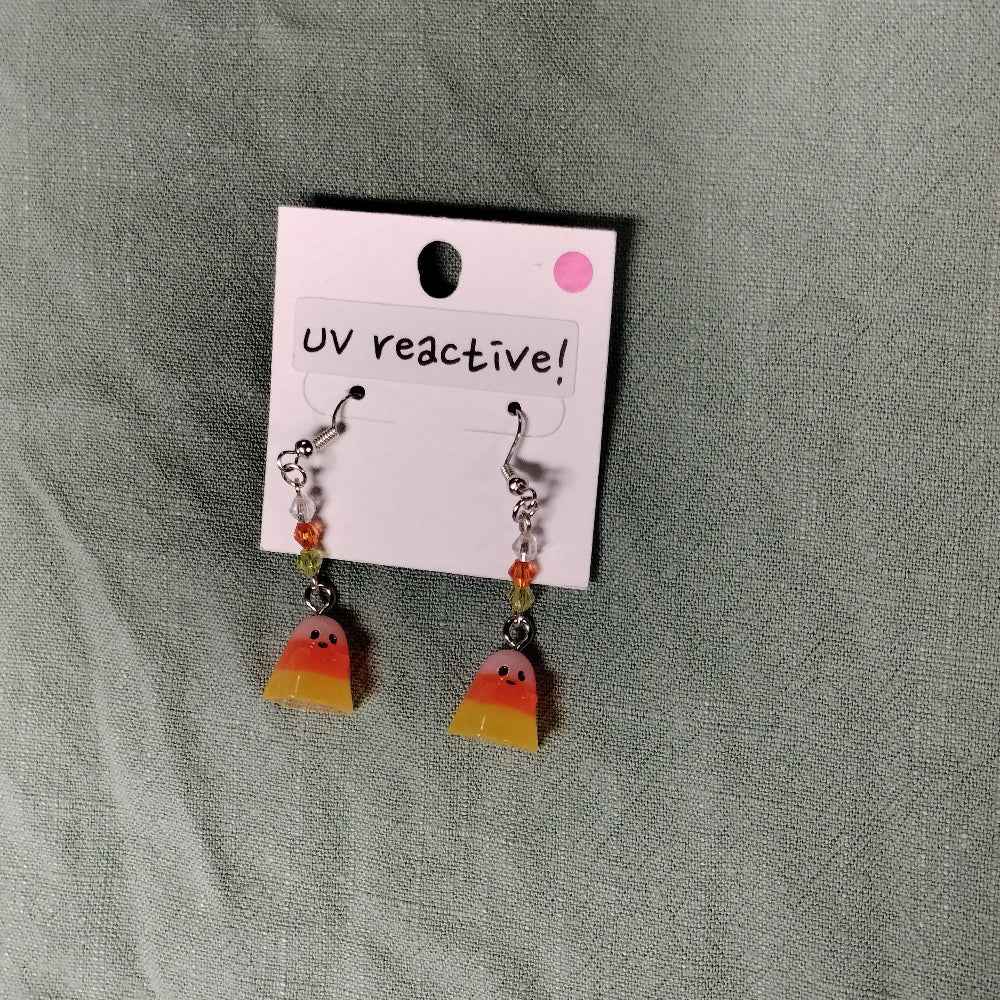 Handmade Ghost Earrings Candy Corn with Beads
