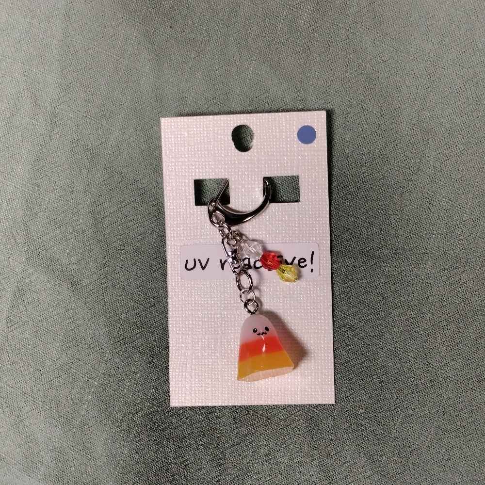 Handmade Candy Corn Ghost Keychain