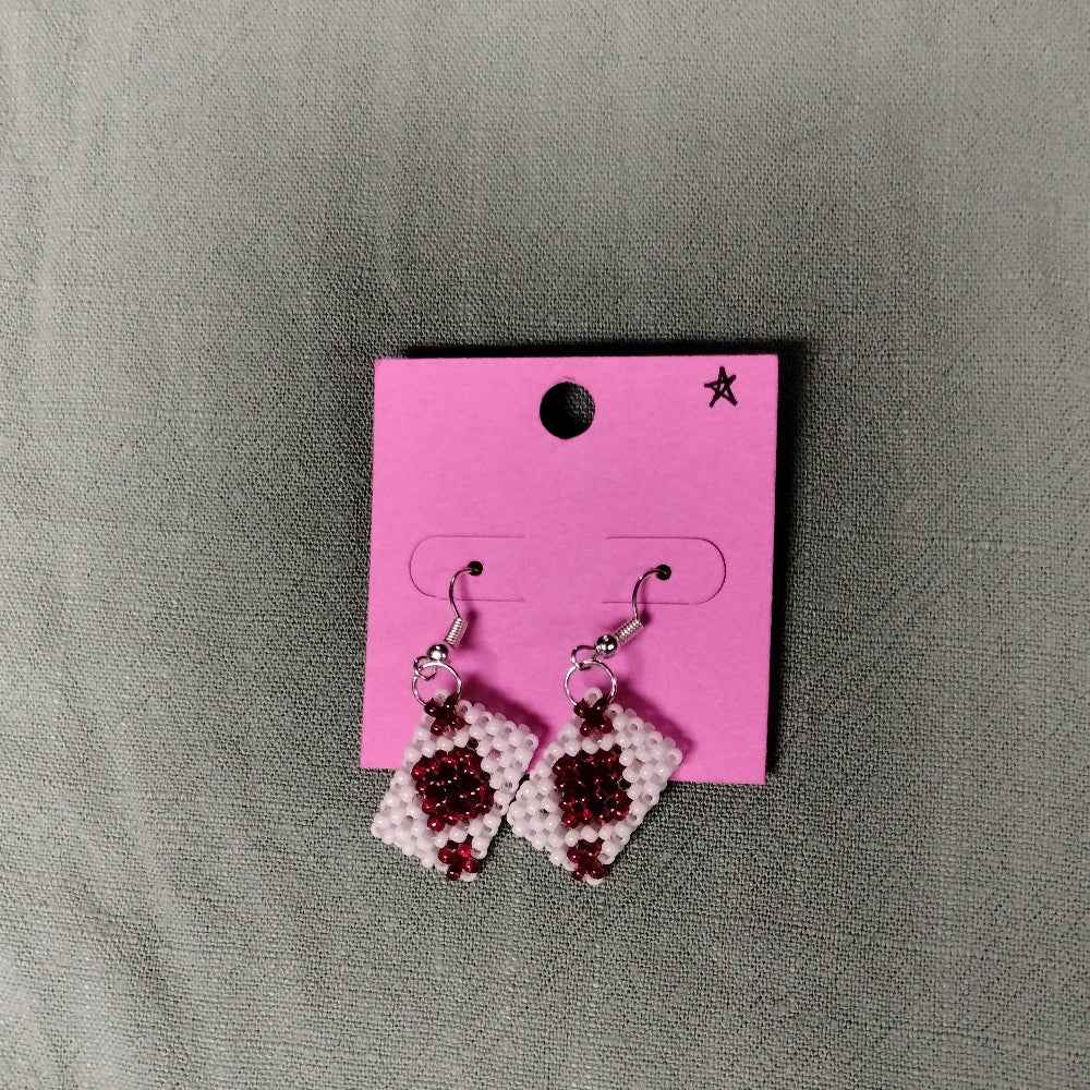 Handmade Beaded Playing Card Earrings Diamonds