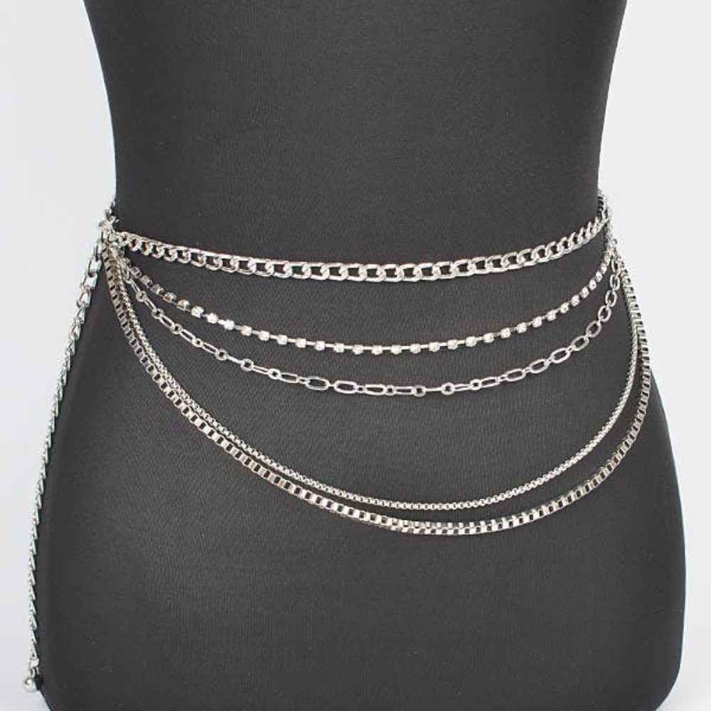 Layered Adjustable Chain Belt Silver