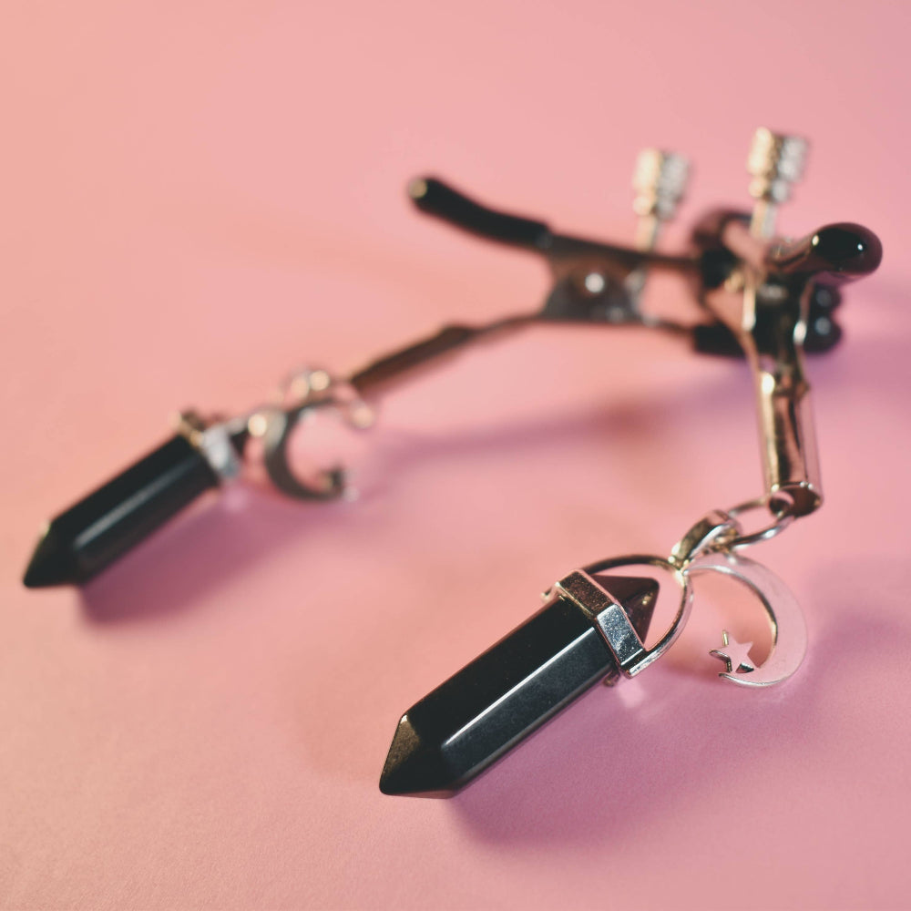 Nipple Clamps Moon and Black Crystal