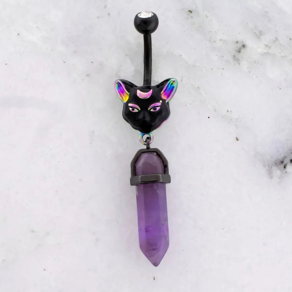 Navel Ring Cat with Amethyst