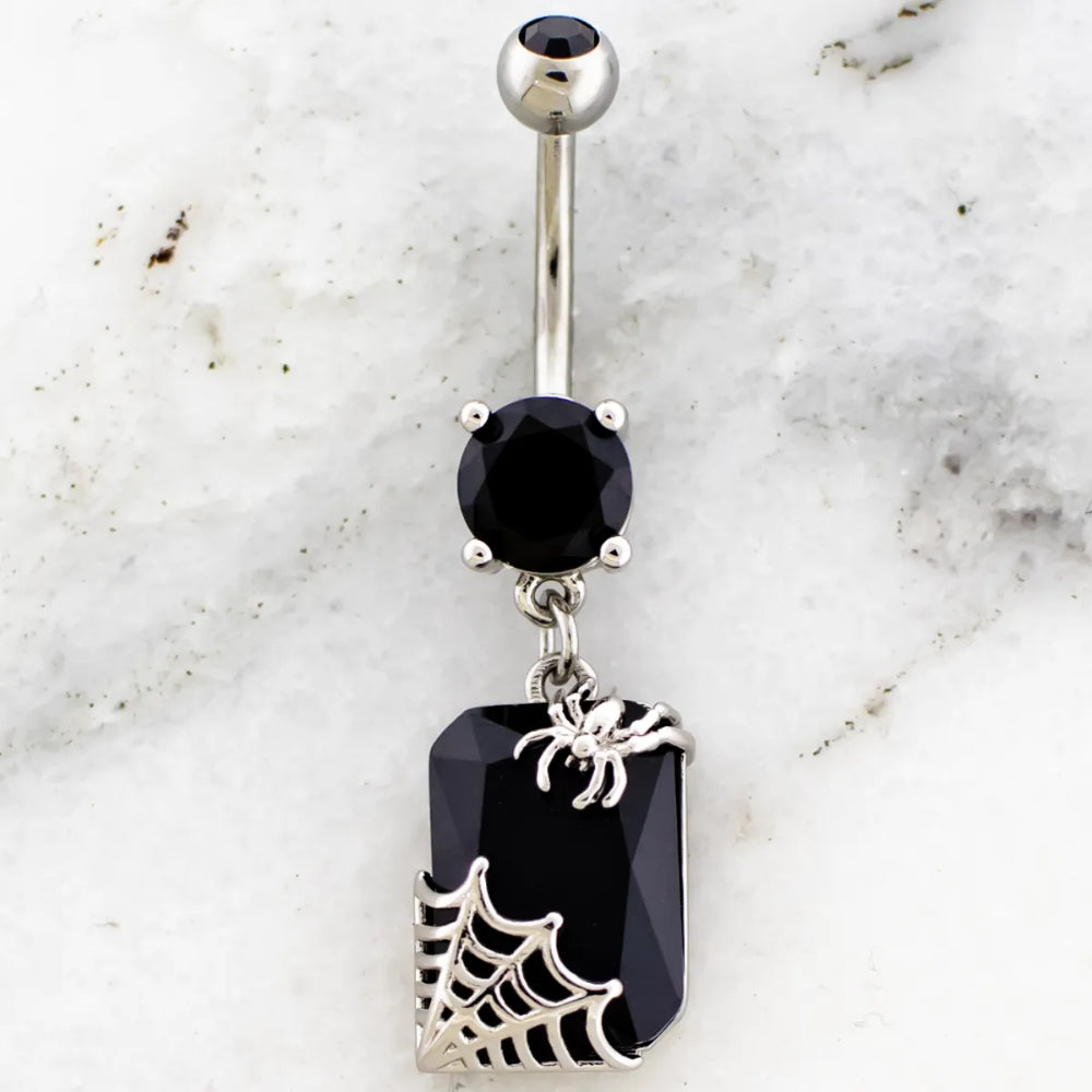 Navel Ring Gem with Spider and Web