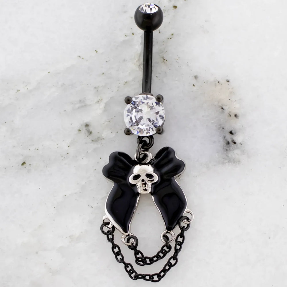 Navel Ring Skull Bow and Chains