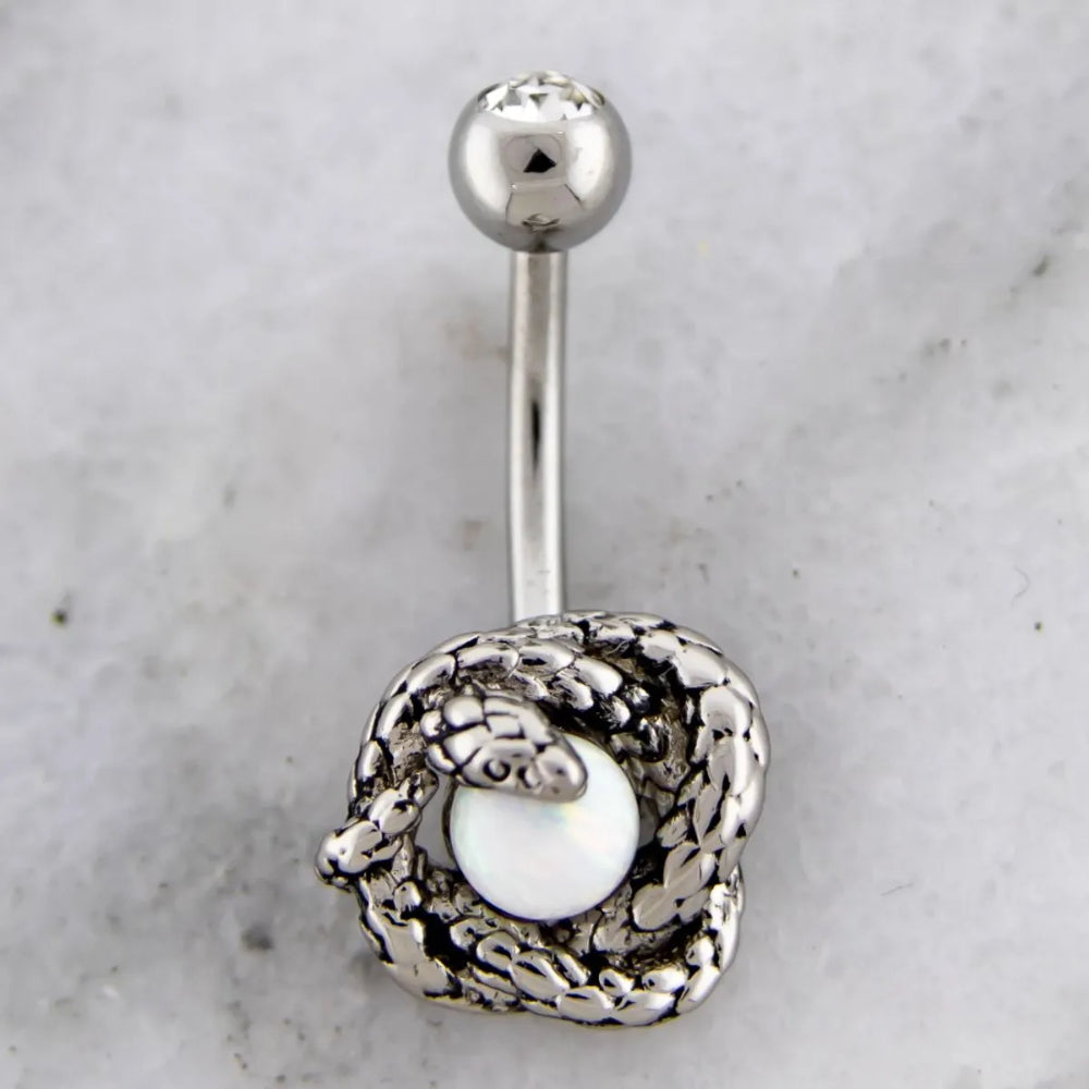 Navel Ring Snake Wrapped Opal