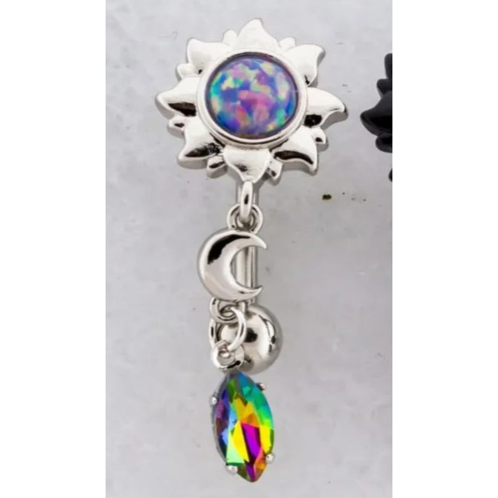 Navel Ring Top Drop Sun and Dangling Gem