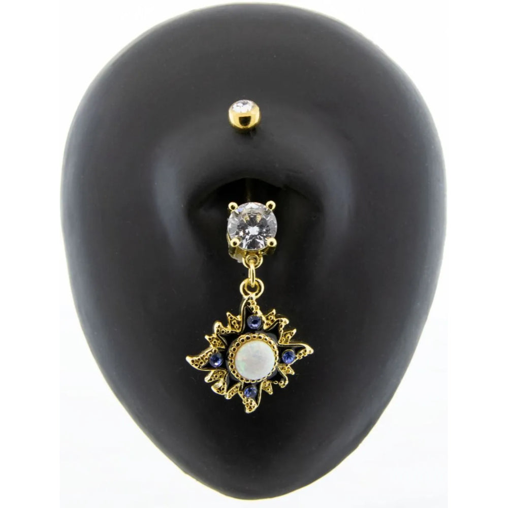 Navel Ring Gold and Blue Sun with Opal