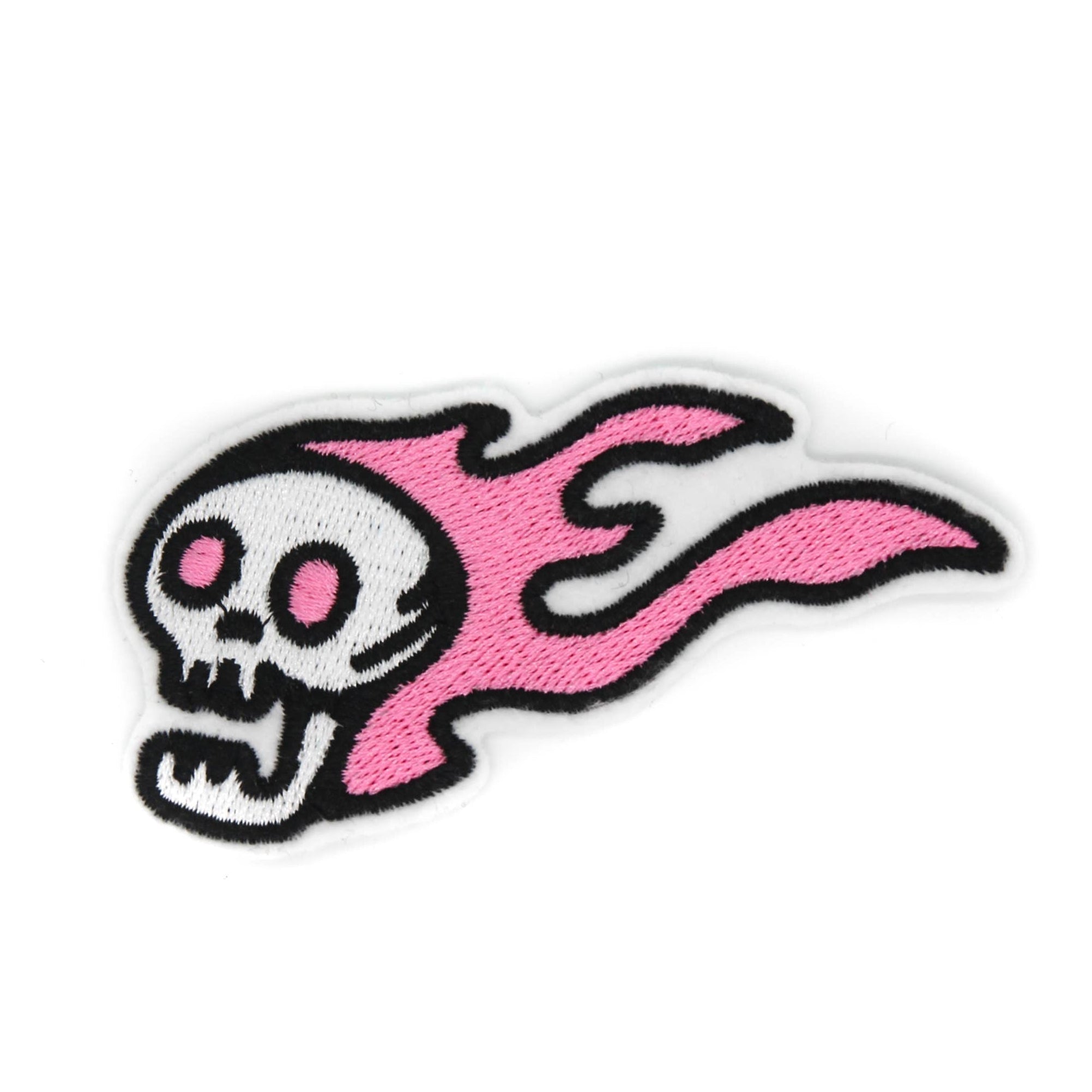 Pink Flaming Skull Iron On Patch