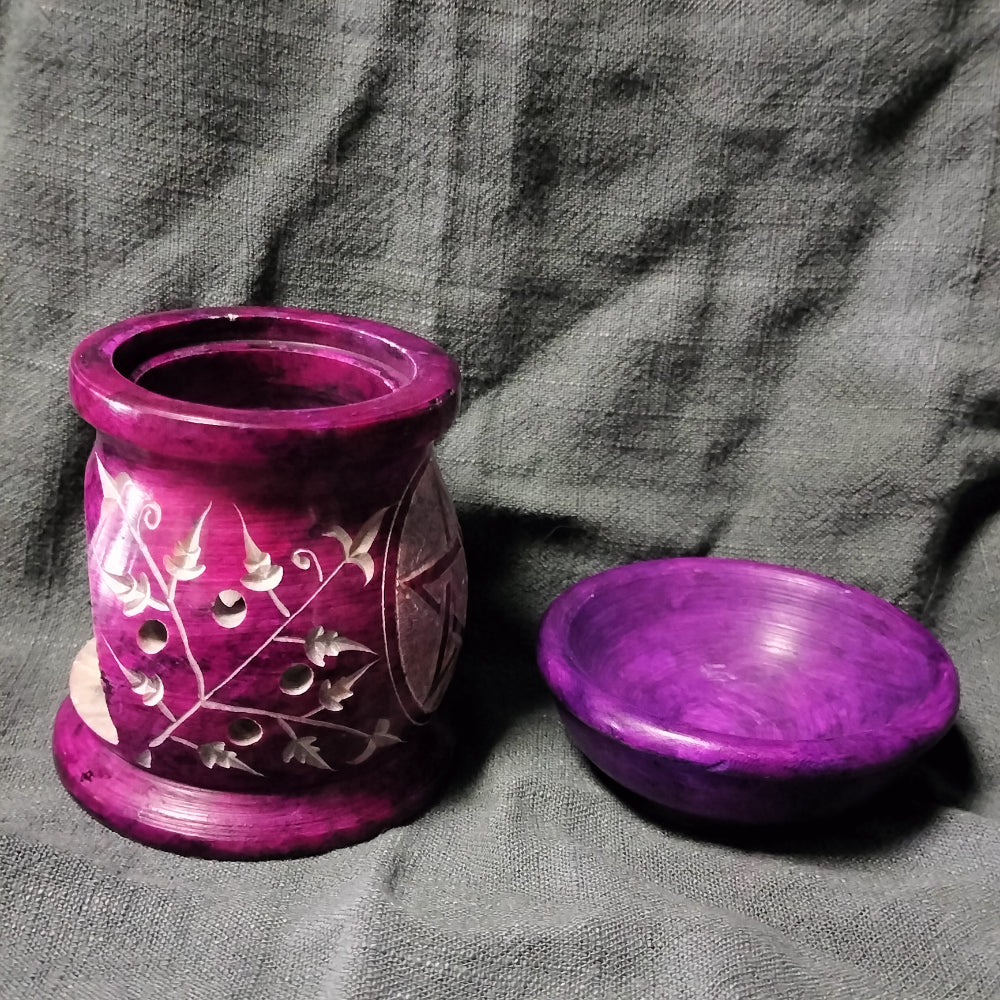Purple Soapstone Oil Burner with Pentacle