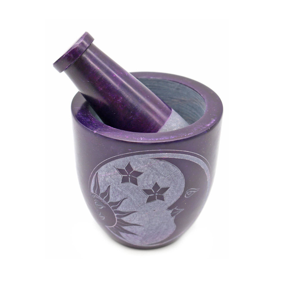 Tall Purple Soapstone Mortar and Pestle Celestial