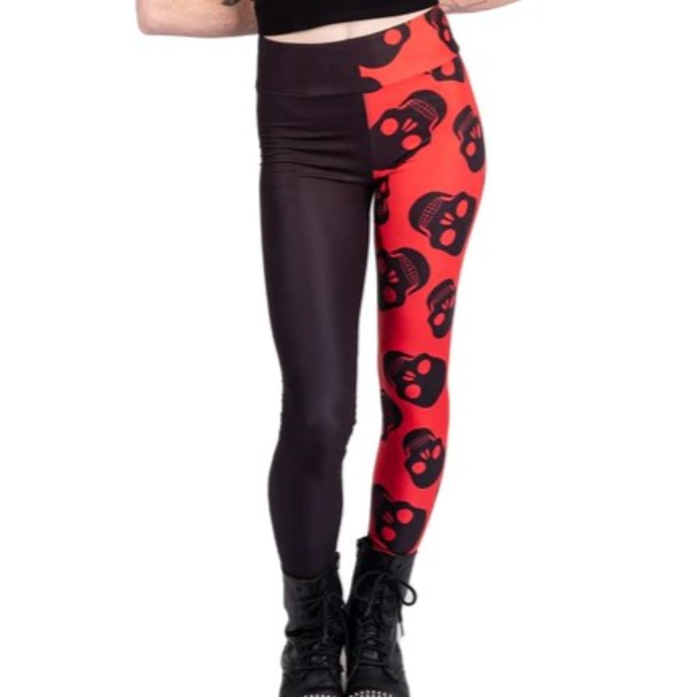 Two Tone Red Skulls High Waist Leggings