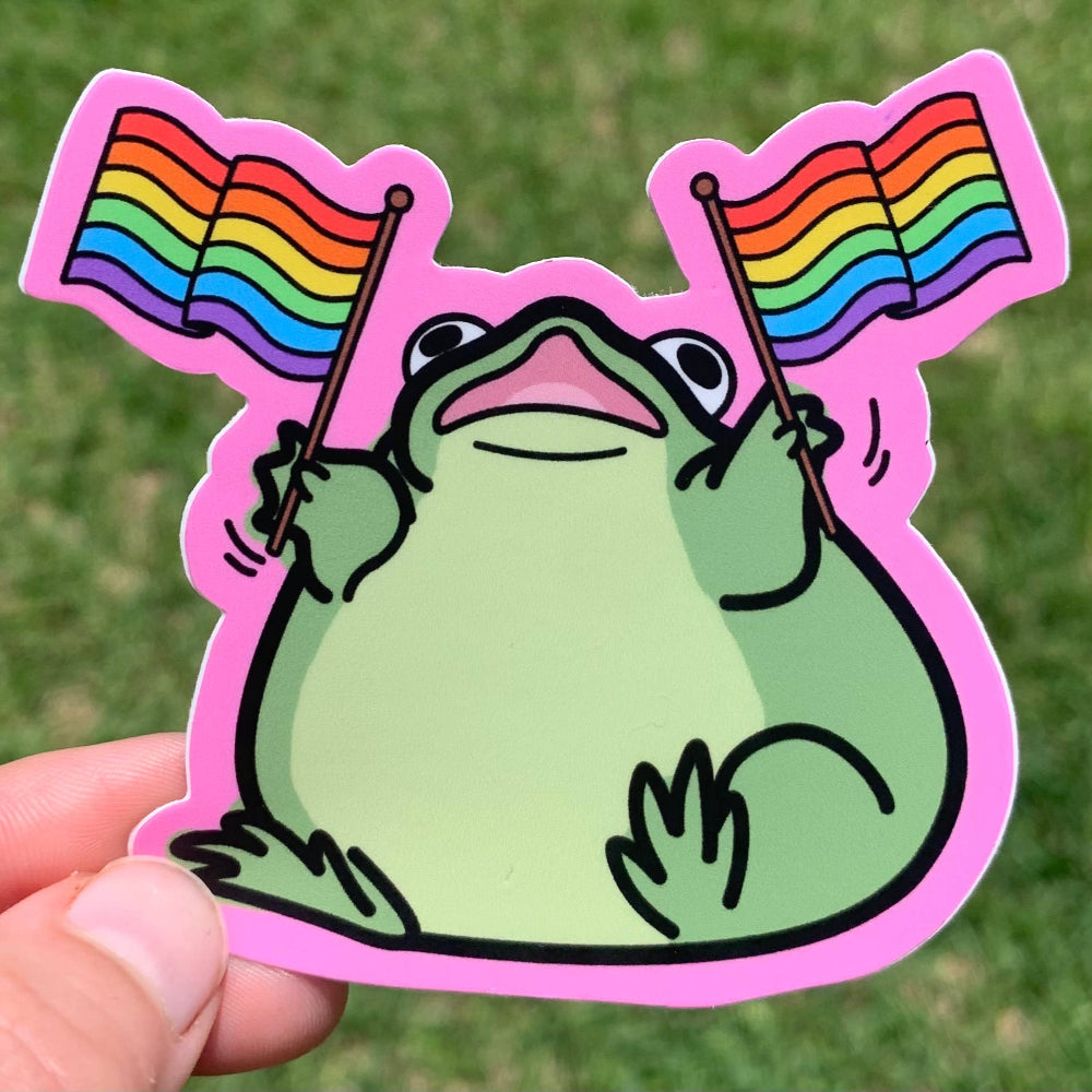 Frog Waving Pride Flags Sticker