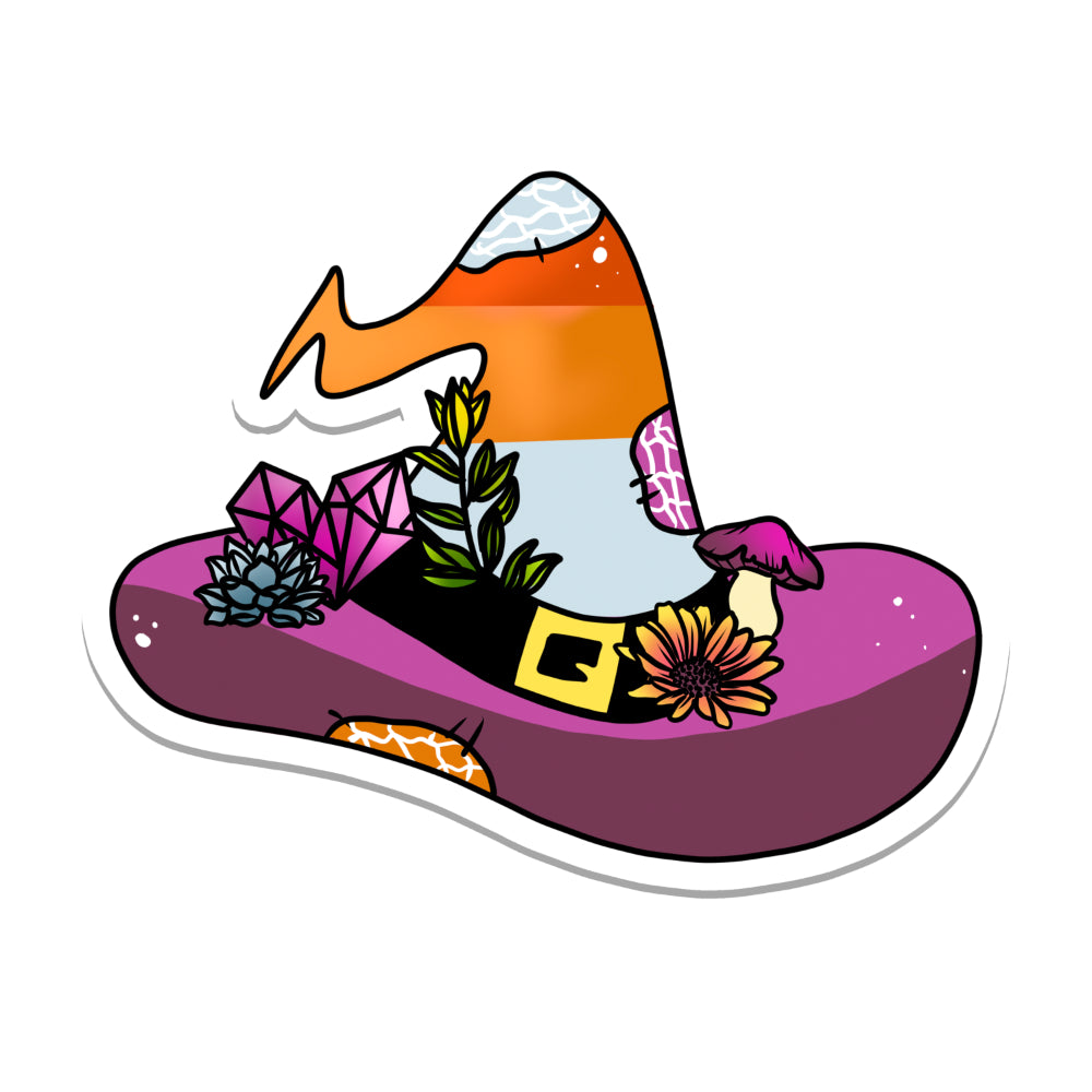 Pride Flag Witch Hat Vinyl Sticker Lesbian
