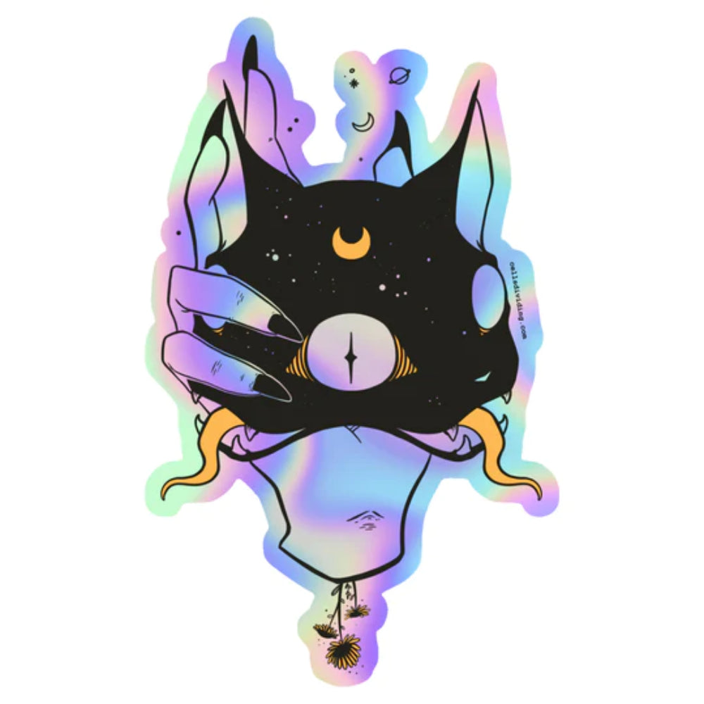 Two Headed Cat Holographic Sticker