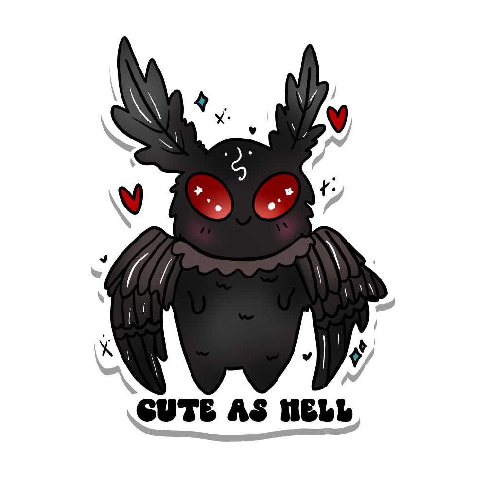 Cute As Hell Moth Man Cryptid Vinyl Sticker
