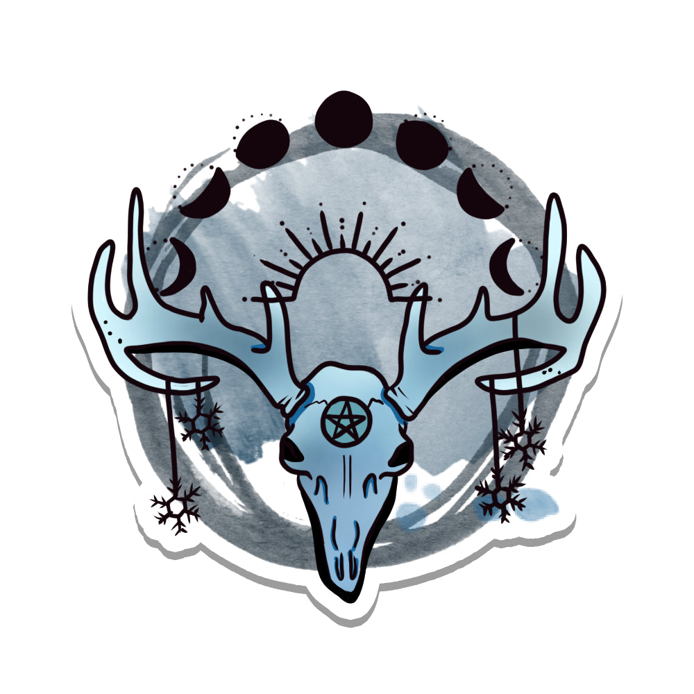 Moon Phase Stag Skull Vinyl Sticker