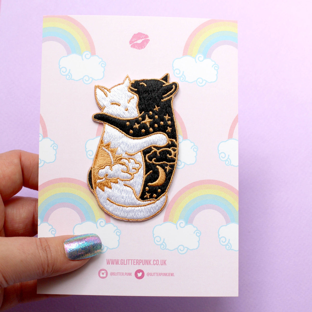 Day and Night Hugging Cats Iron-on Patch