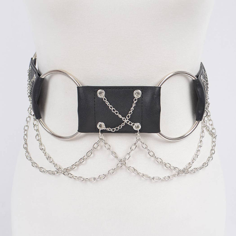 Hoop and Pleather Belt with Chains Clothing 3AM   
