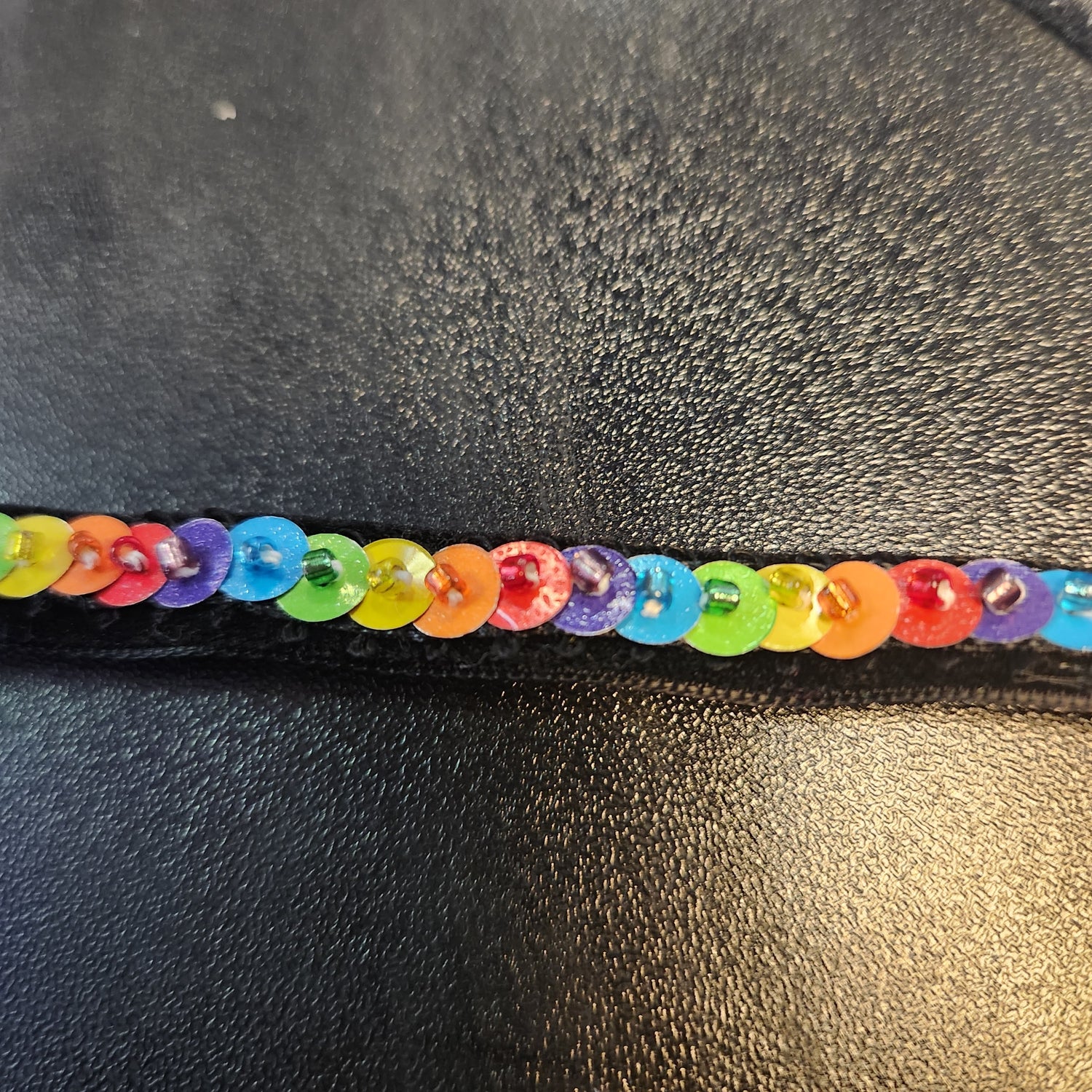 Ribbon Chokers with Handmade Sequins Rainbow on Black