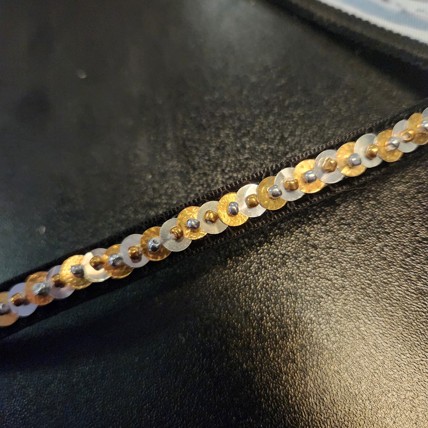 Ribbon Chokers with Handmade Sequins Silver and Gold on Black