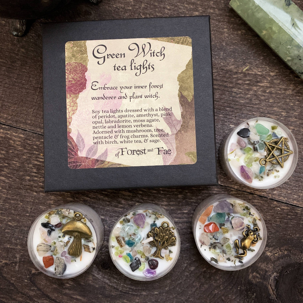 Green Witch Tea Light Candle Set