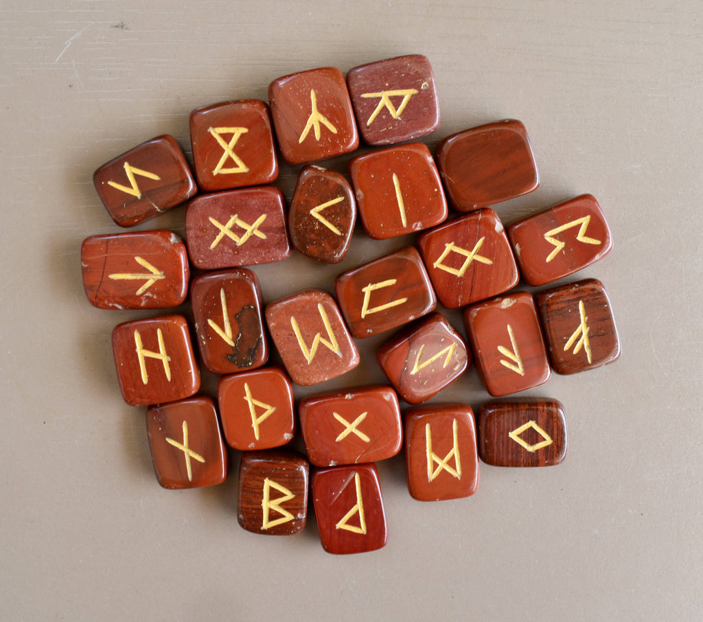 Red Jasper Futhark Rune Set Witchcraft AK Healing Crystals   