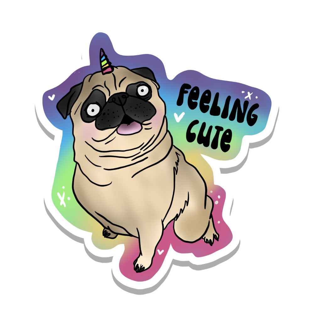 Feeling Cute Unicorn Pug Vinyl Sticker