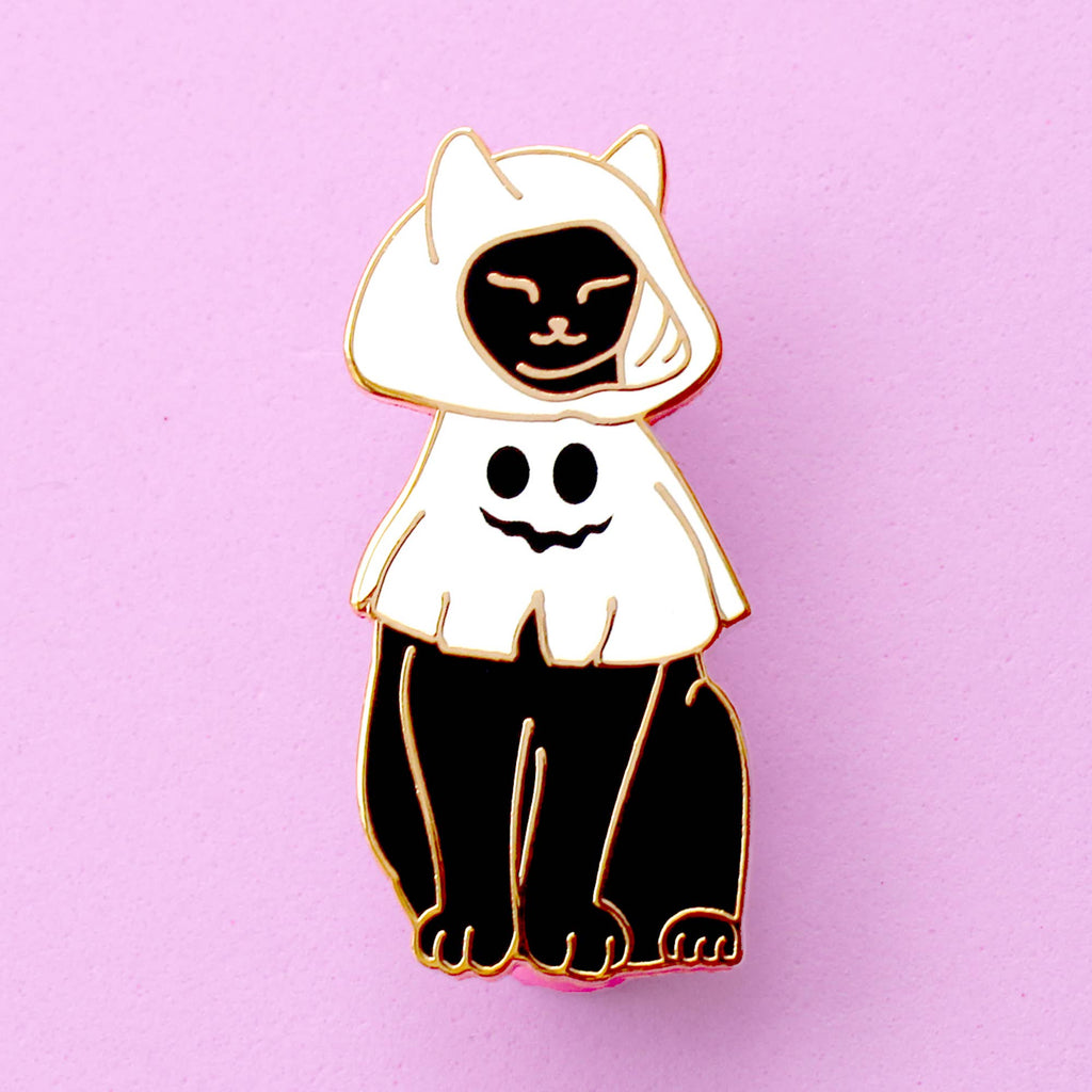 Ghost Costume Cat Enamel Pin Glitter Punk