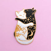 Day and Night Hugging Cats Iron-on Patch