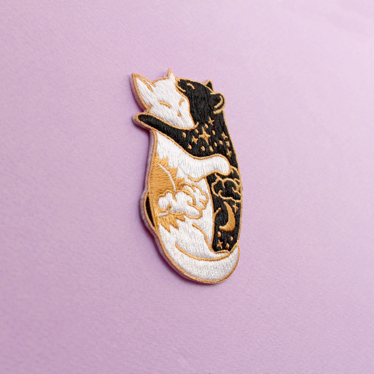Day and Night Hugging Cats Iron-on Patch