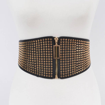 Studded Elastic Zipper Belt