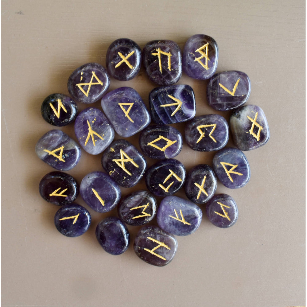 Amethyst Futhark Rune Set Witchcraft AK Healing Crystals   