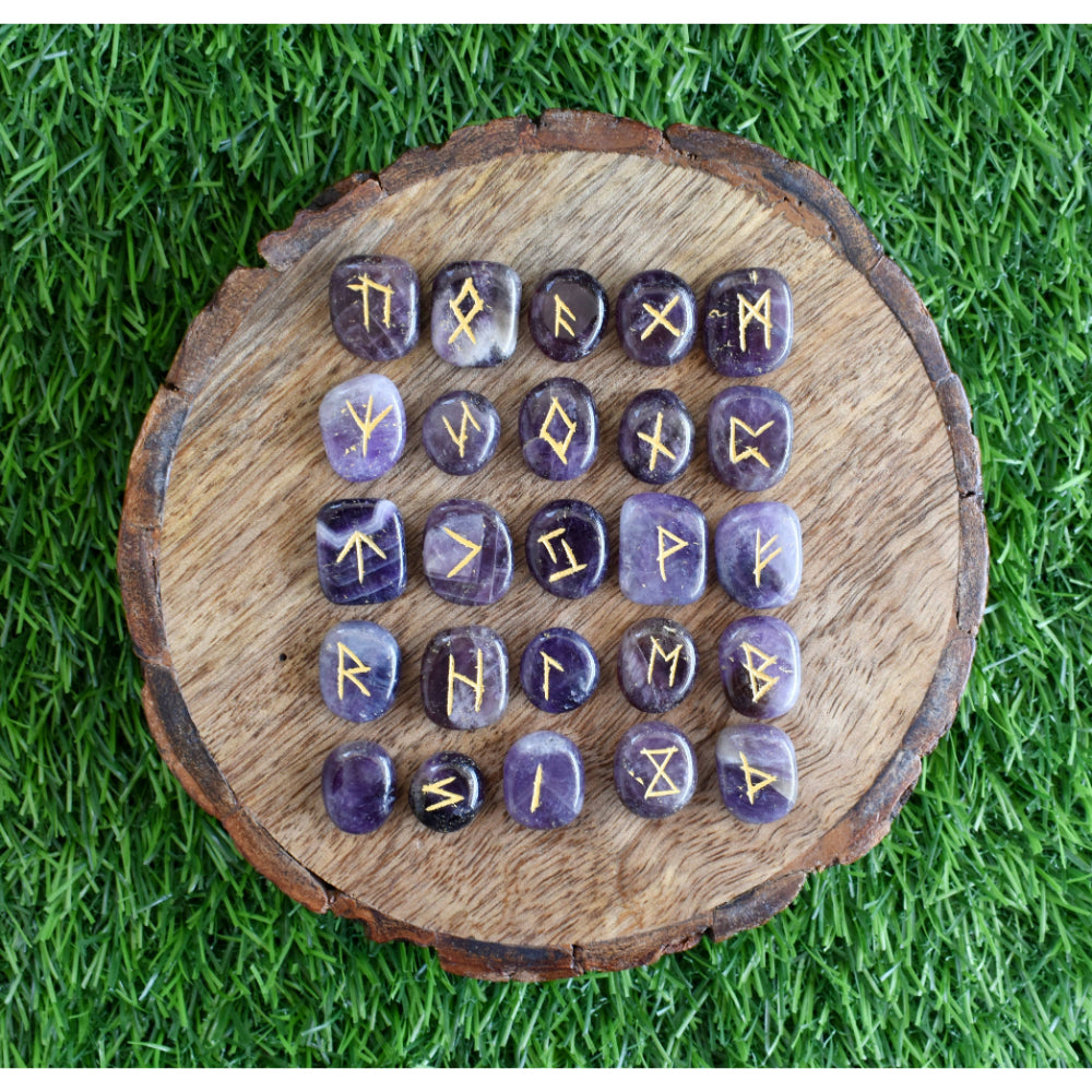 Amethyst Futhark Rune Set Witchcraft Soothing Crystals   