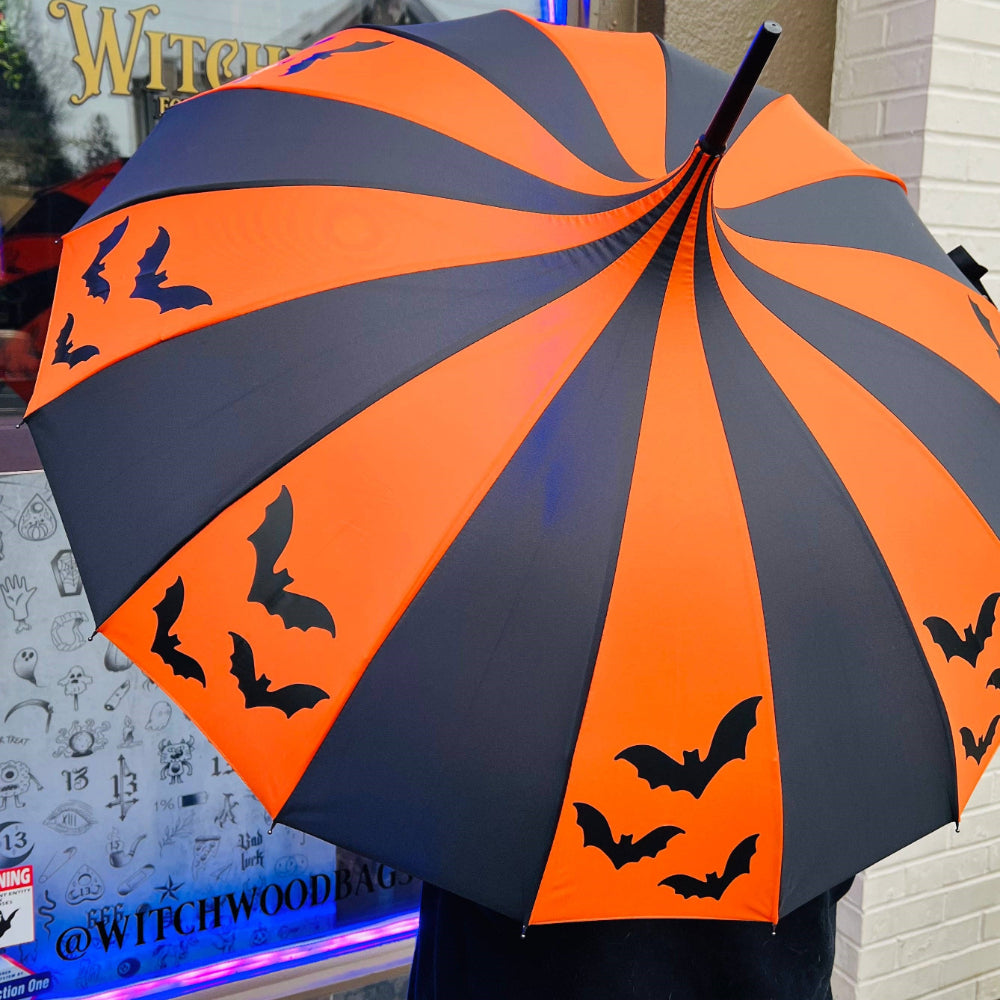 Bats Umbrella Orange Home Decor Witchwood Bags   