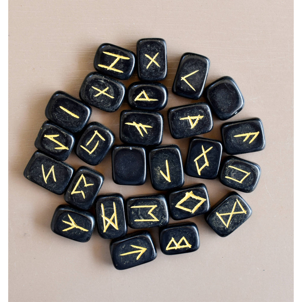 Black Jasper Futhark Rune Set Witchcraft Soothing Crystals   