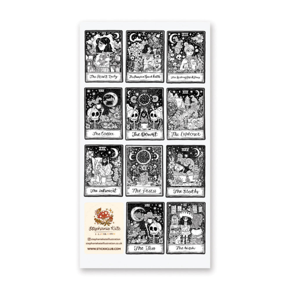 Black and White Tarot Sticker Sheet