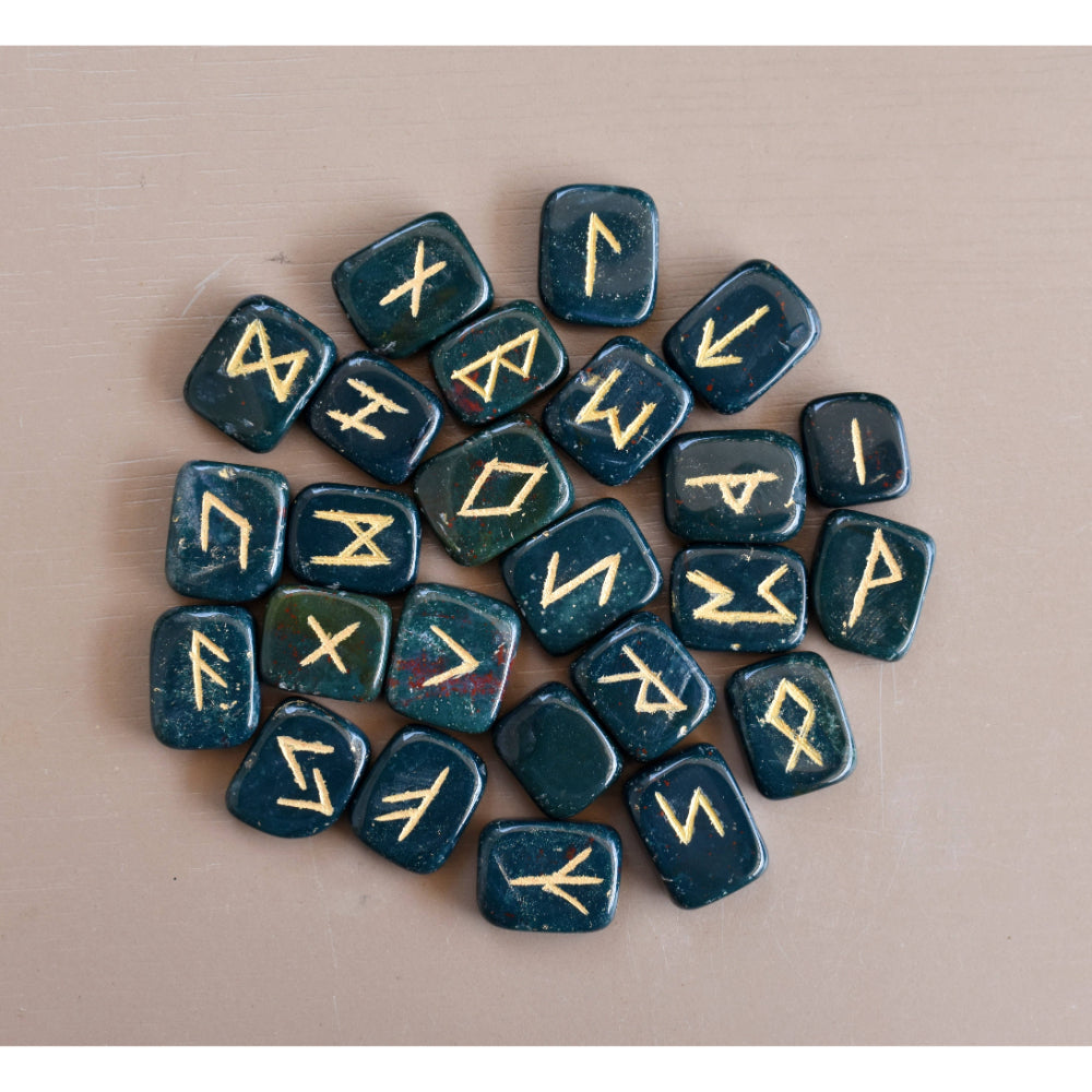 Bloodstone Futhark Rune Set Witchcraft AK Healing Crystals   