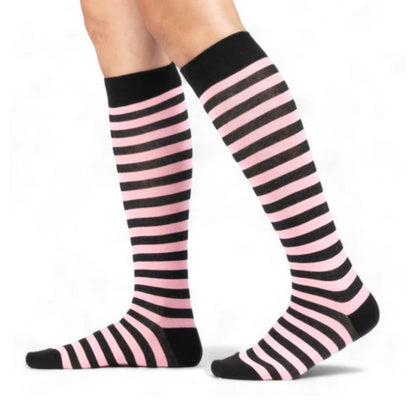Bubblegum Pink and Black Stripes Knee High Socks